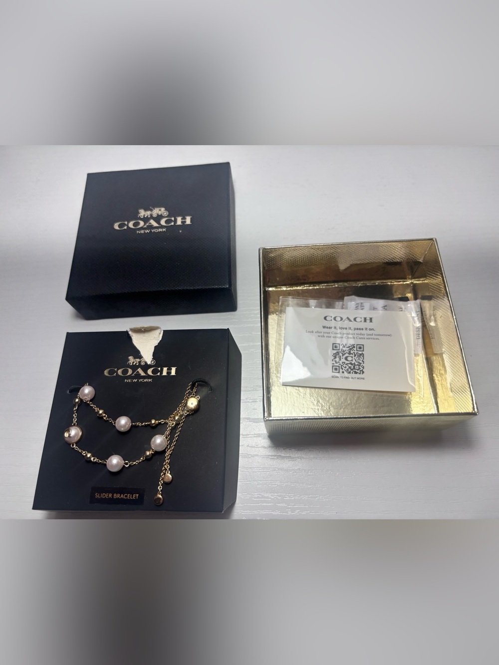 NWT Coach Gold Pearl Slider Bracelet